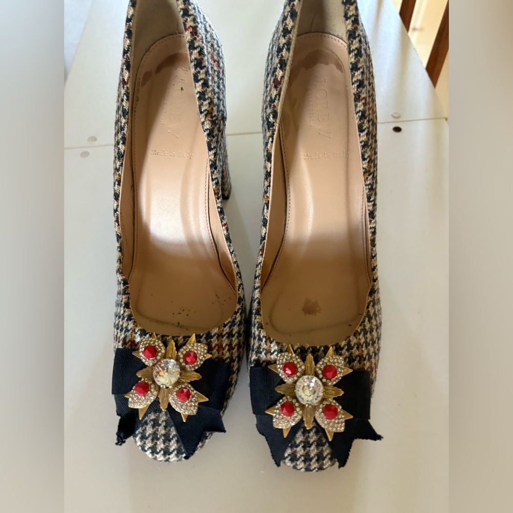 Houndstooth Heels with Jewel Embellishment (J Crew)
